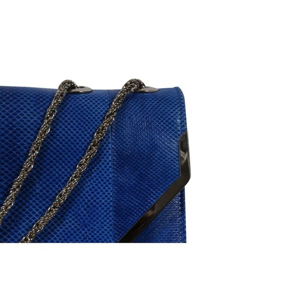 Marchesa Valentina Crystal Shoulder Bag Blue Snakeskin Leather  Python Silver - Picture 6 of 16